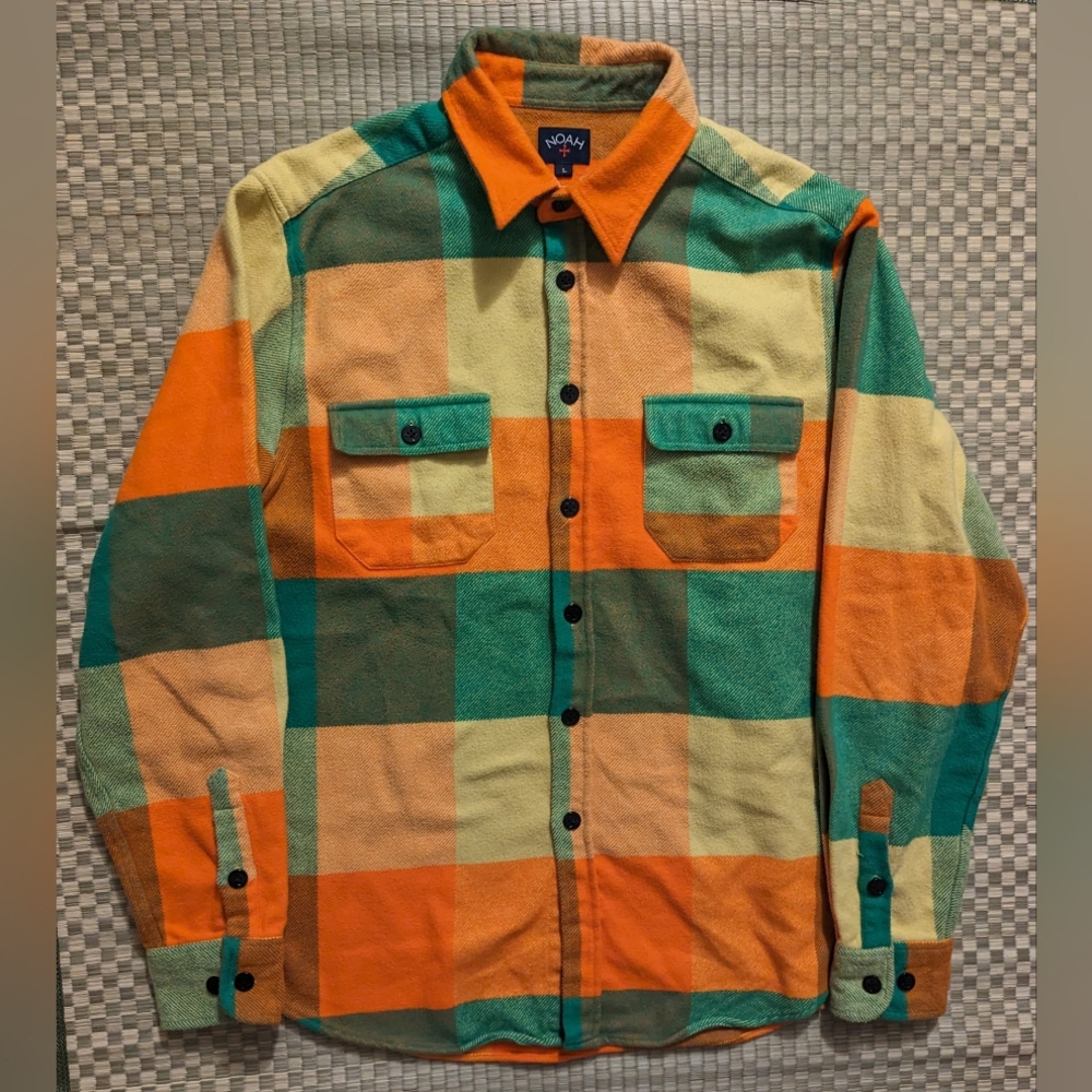 Noah NYC Big Check Flannel CPO Shirt Men's Size Large Made in Portugal - Picture 1 of 6